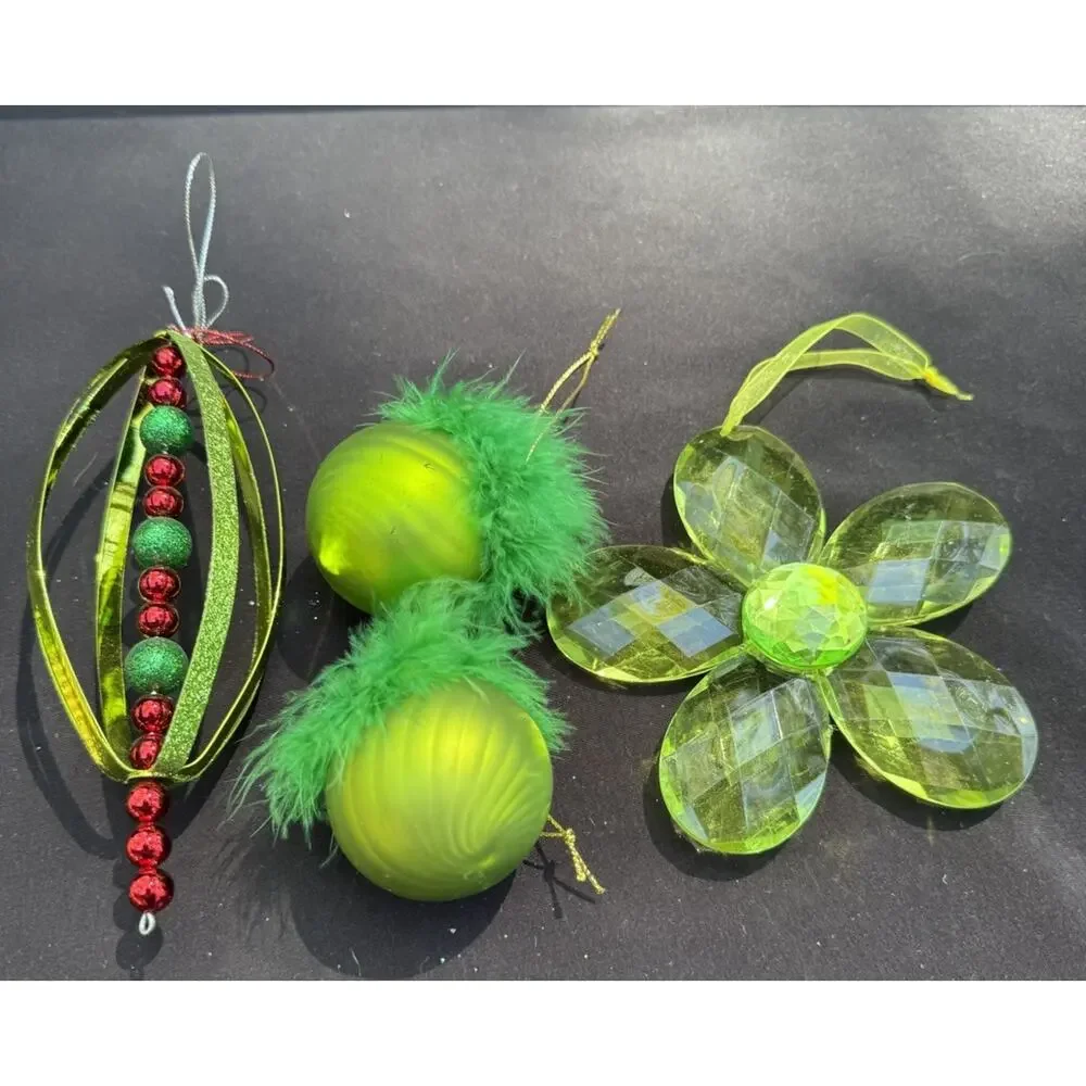 3 Vintage Department 56 Whimsical Green Christmas ornaments -Lo10